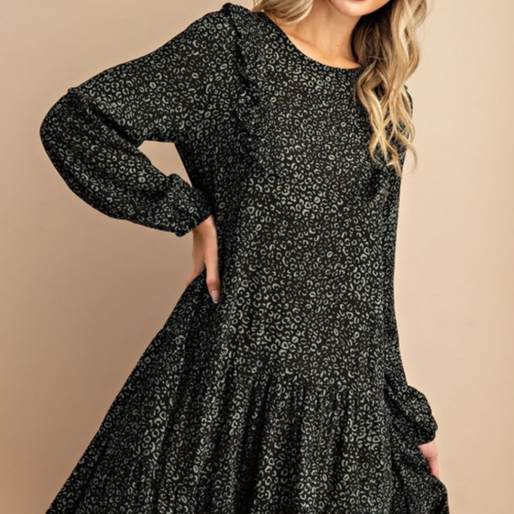 Leopard Printed Long Sleeve Ruffle Dress 🐆 👗 NWT - Picture 7 of 7